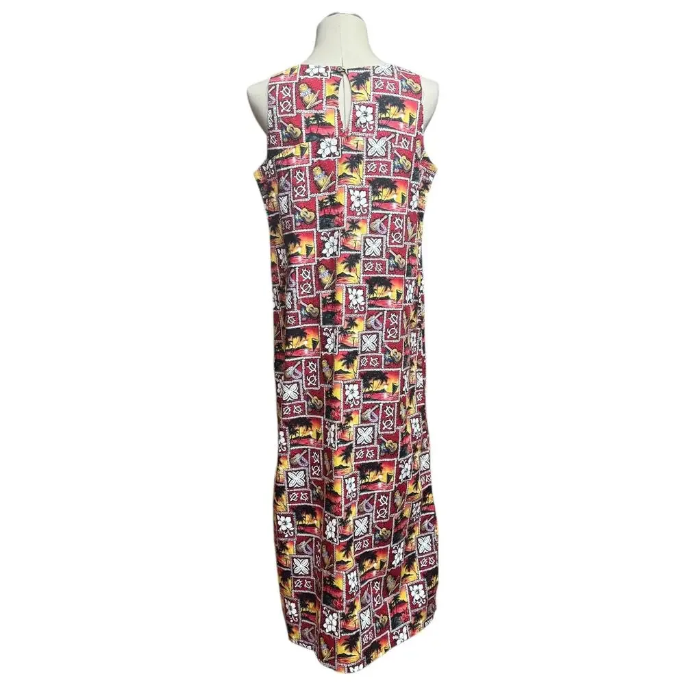 Kad Creations Sleeveless Midi Dress Made in Hawaii Red Blue Black Yellow Large